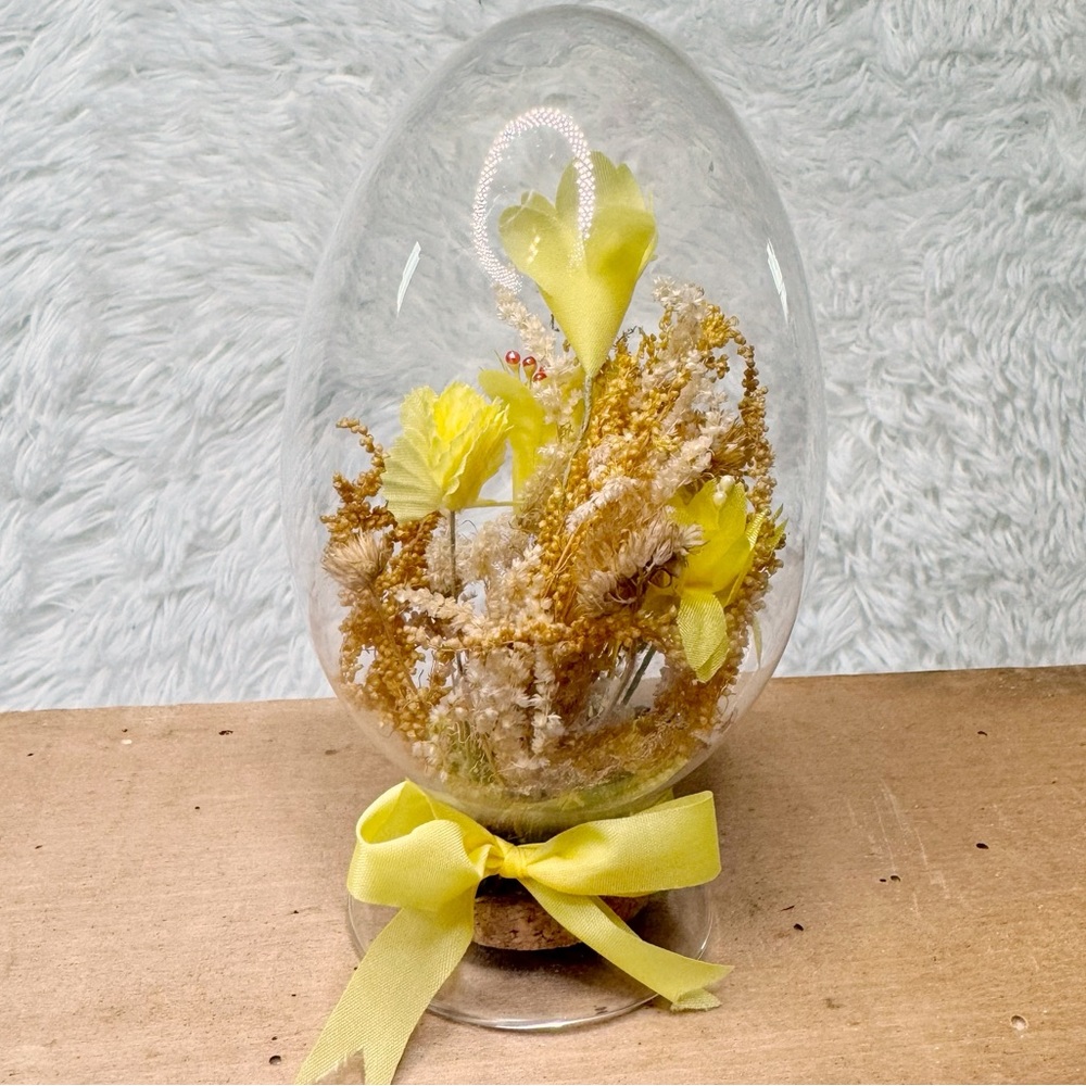 Vintage Boho Dried Floral Domed Egg Cloche Terrarium
